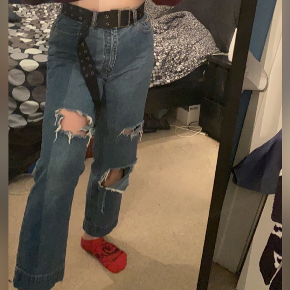 Distressed, high waisted jeans